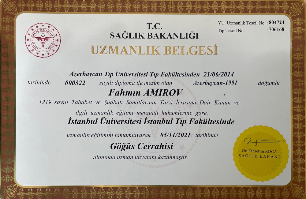 Dr. Fəhmin Əmirov sertifikat